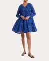 Merlette Solis Dress In Cobalt Ink Floral Print In Blue