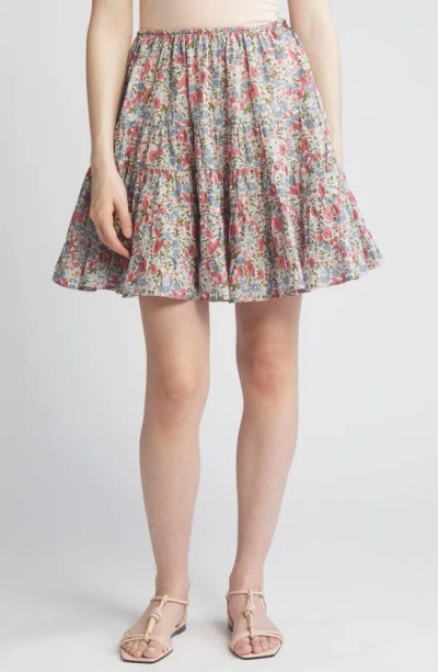 Merlette X Liberty London Hill Floral Print Cotton Tiered Skirt In Liberty Pink Print