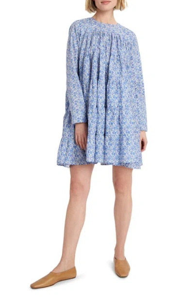 Merlette X Liberty London Soliman Floral Print Long Sleeve Tiered Dress In Liberty Blue Print