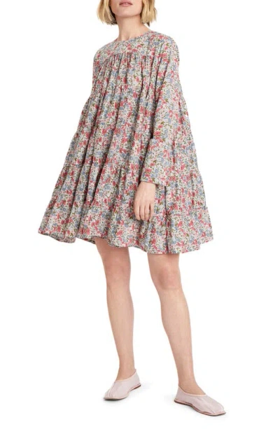 Merlette X Liberty London Soliman Floral Print Long Sleeve Tiered Dress In Liberty Pink Print