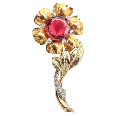 Pre-owned Mermod Jaccard & Co. 1930 Brooch In 18kt Gold Platinum Diamonds & Tourmaline In Multi