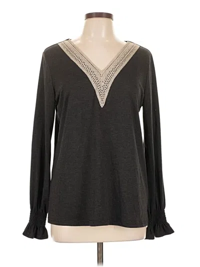 Pre-owned Merokeety Long Sleeve Top Gray V Neck Tops
