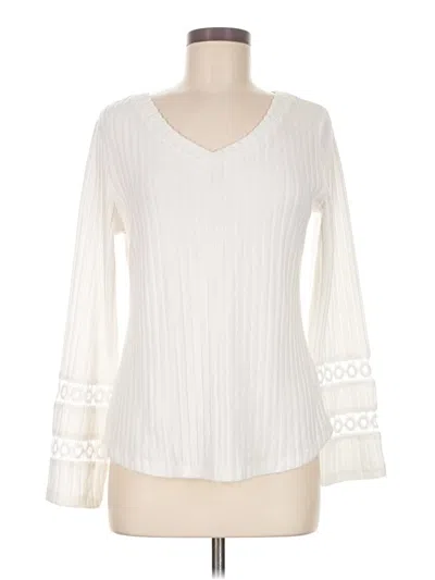 Pre-owned Merokeety Long Sleeve Top Ivory V-neck Tops