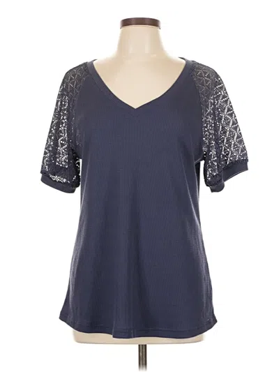 Pre-owned Merokeety Short Sleeve Top Blue V Neck Tops