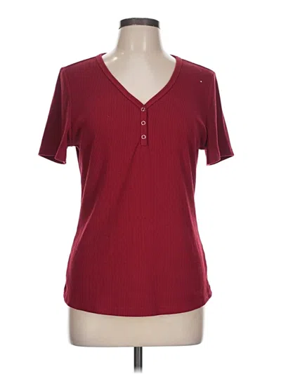 Pre-owned Merokeety Short Sleeve Top Burgundy V Neck Tops
