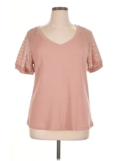 Pre-owned Merokeety Short Sleeve Top Pink V-neck Tops