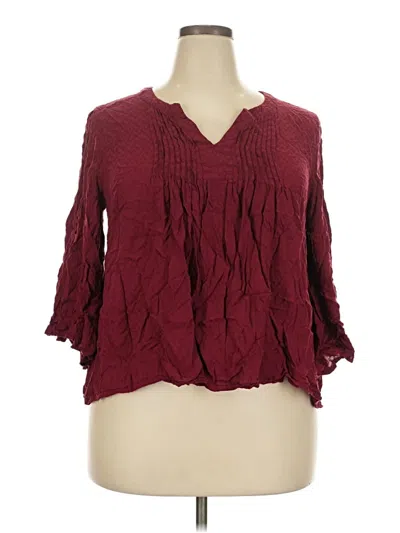 Pre-owned Merona 3/4 Sleeve Blouse In Burgundy
