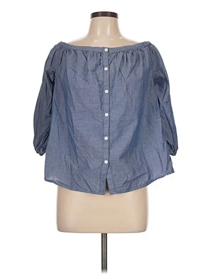 Pre-owned Merona 3/4 Sleeve Button Down Shirt In Blue