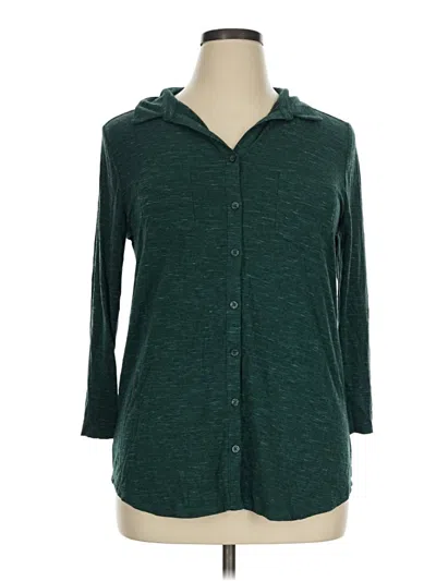 Pre-owned Merona 3/4 Sleeve Button Down Shirt In Teal