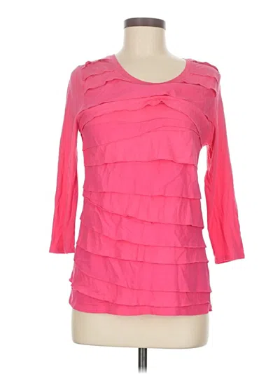 Pre-owned Merona 3/4 Sleeve Top Pink Ruffles Neckline Tops