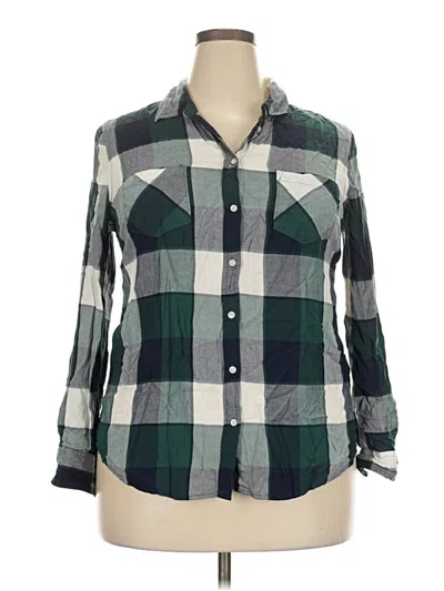 Pre-owned Merona Long Sleeve Button Down Shirt In Green