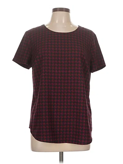 Pre-owned Merona Short Sleeve Top Burgundy Houndstooth Pattern Crew Neck Tops