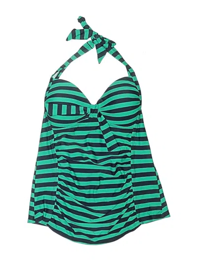 Pre-owned Merona Swimsuit Top Green Stripes Pattern Swimwear