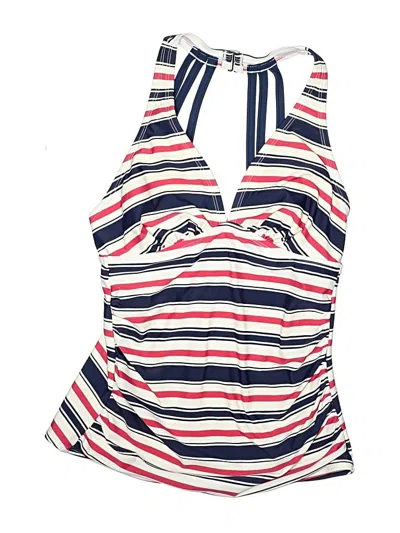 Pre-owned Merona Swimsuit Top White Stripes Pattern Swimwear