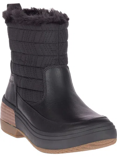 Merrell Haven Bluff Womens Leather Faux Fur Lined Winter Boots In Black