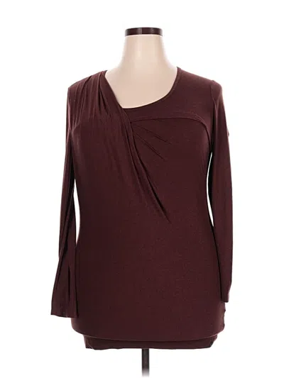Pre-owned Merrell Long Sleeve Top Burgundy Solid Pattern Cowl Neck Tops