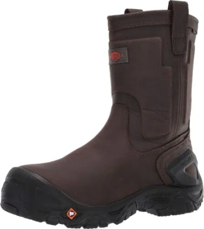 Pre-owned Merrell Men's Strongfield Leather Pull On Waterproof Composite Toe... In Espresso