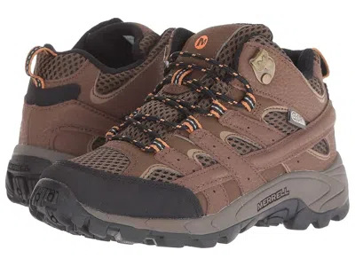 Merrell Moab 2 Mid A/c Waterproof (little Kid) Boys Shoes Earth : 4.5 Big Kid W, Leather/textile In Brown