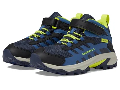 Merrell Moab Speed 2 Mid A/c Waterproof (little Kid/big Kid) Kids Shoes Navy/hi Viz : 13 Little Kid M