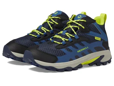 Merrell Moab Speed 2 Mid Waterproof (little Kids/big Kids) Kids Shoes Navy/hi Viz : 13 Little Kid M, Synthet