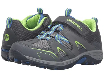 Merrell Trail Chaser (little Kid/big Kid) Kid's Shoes Grey/blue/citron Suede/mesh : 7 Big Kid M, Textile/syn In Gray