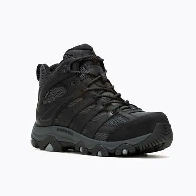 Pre-owned Merrell Work Men's Moab Vertex 2 Mid Carbon Fiber Toe Waterproof Work Boot Black