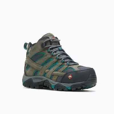 Pre-owned Merrell Work Women's Moab Vertex Mid Composite Toe Work Boot Pewter - J42076, Pe In Silver
