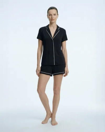 Mers Silk Modal Short Sleeve Pajama Set In Black