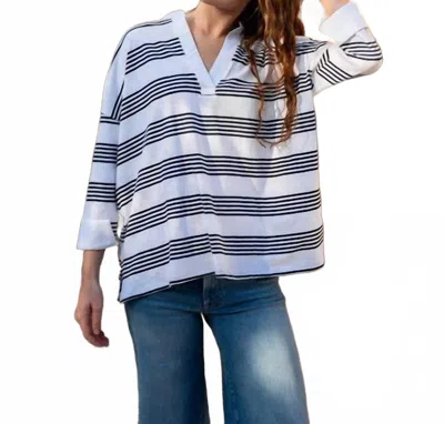 Mersea Amelia Cuff Tee In Striped Navy In Blue