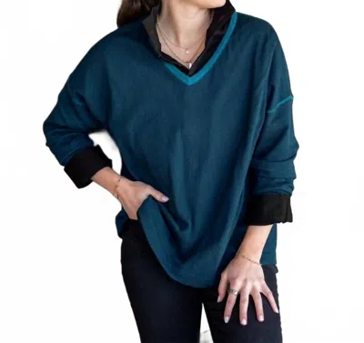 Mersea Delmar V Neck Sweater In Teal In Gray