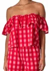 Mersea Veranda Ruffle Off The Shoulder Top In Red In Red