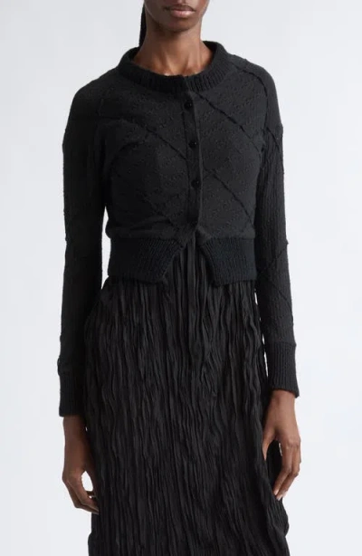 Meruert Tolegen Argyle Pointelle Knit Cardigan In Cotton Pointelle