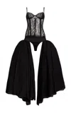 Meruert Tolegen Bodysuit Petticoat Lace Dress In Black