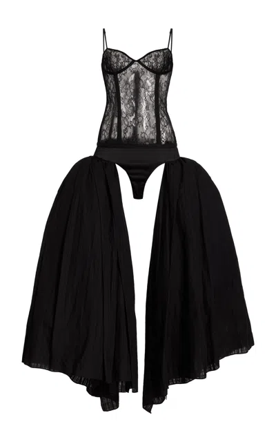 Meruert Tolegen Bodysuit Petticoat Lace Dress In Black