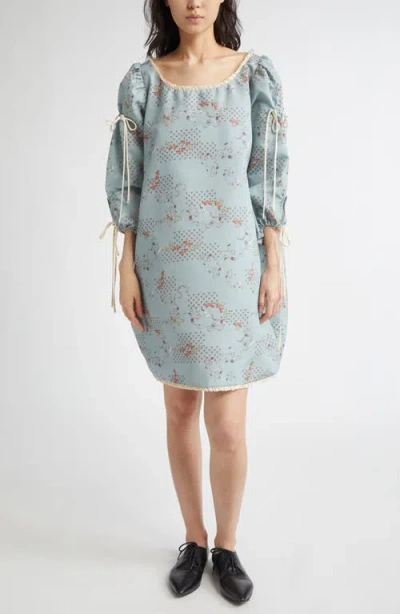 Meruert Tolegen Floral Print Taffeta Minidress In Blue Printed Taffeta