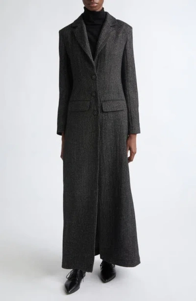 Meruert Tolegen Herringbone Linen & Wool Blend Tailored Overcoat In Wool Herringbone
