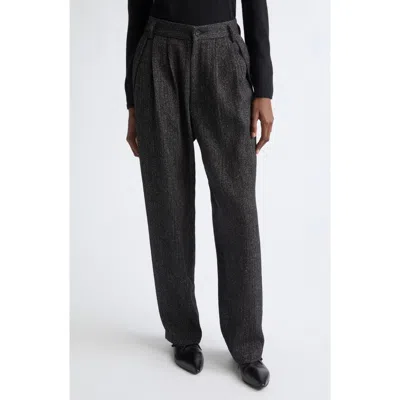 Meruert Tolegen Linen & Wool Blend Herringbone Pleated Trousers In Wool Herringbone