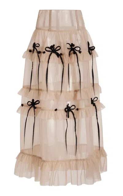 Meruert Tolegen Mauve Tiered Bone Maxi Skirt In Nude