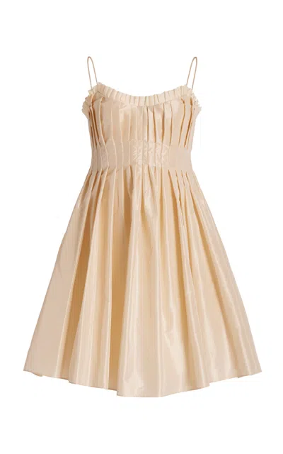 Shop Meruert Tolegen Pleated Corset Silk-taffeta Dress In Ivory