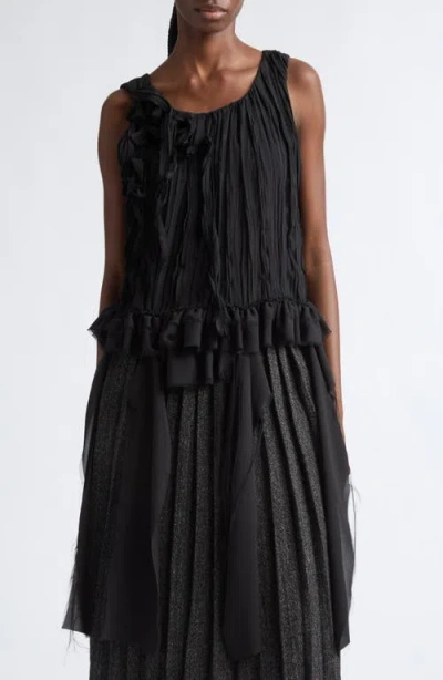 Meruert Tolegen Pleated Georgette Tank In Black Georgette
