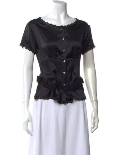 Pre-owned Meruert Tolegen Silk Crew Neck Top In Black