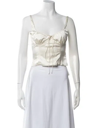 Pre-owned Meruert Tolegen Silk V-neck Crop Top In Neutral