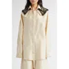 Meruert Tolegen Tulle Trim Oversize Taffeta Shirt In Cream Silk Taffeta