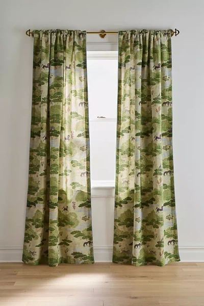 Merve Kahraman Design Merve Kahraman Cotton-linen Printed Curtain In Green