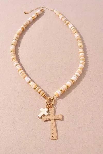 Merveille Women's Bead Cross Pendant Necklace In Natural In White