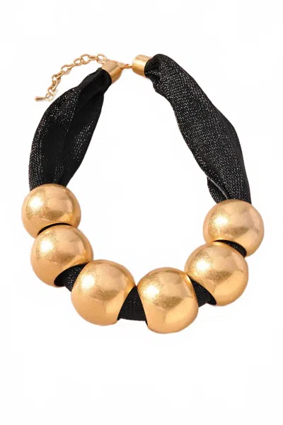 Merveille Women's Gold Ball Mesh Statement Necklace In Black