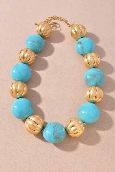 Merveille Women's Stone Metal Bead Statement Necklace In Gold/turquoise In Multi