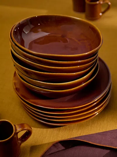 Mervyn Gers Ceramics Hand-glazed Ceramic Large Breakfast Bowls (set Of 6)  Abask Gift Set In Brown