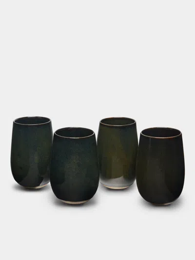 Mervyn Gers Ceramics Hand-glazed Ceramic Tall Cups (set Of 4)  Abask Gift Set In Green