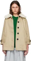 Meryll Rogge Beige Faux-fur Trim Coat In Beige
